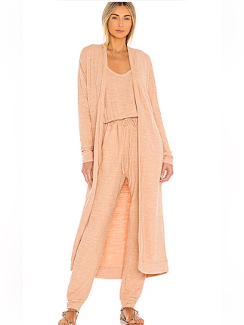 Free People Beach Bicoastal Longline Open Cardigan in Papaya Sun Sz L Pockets